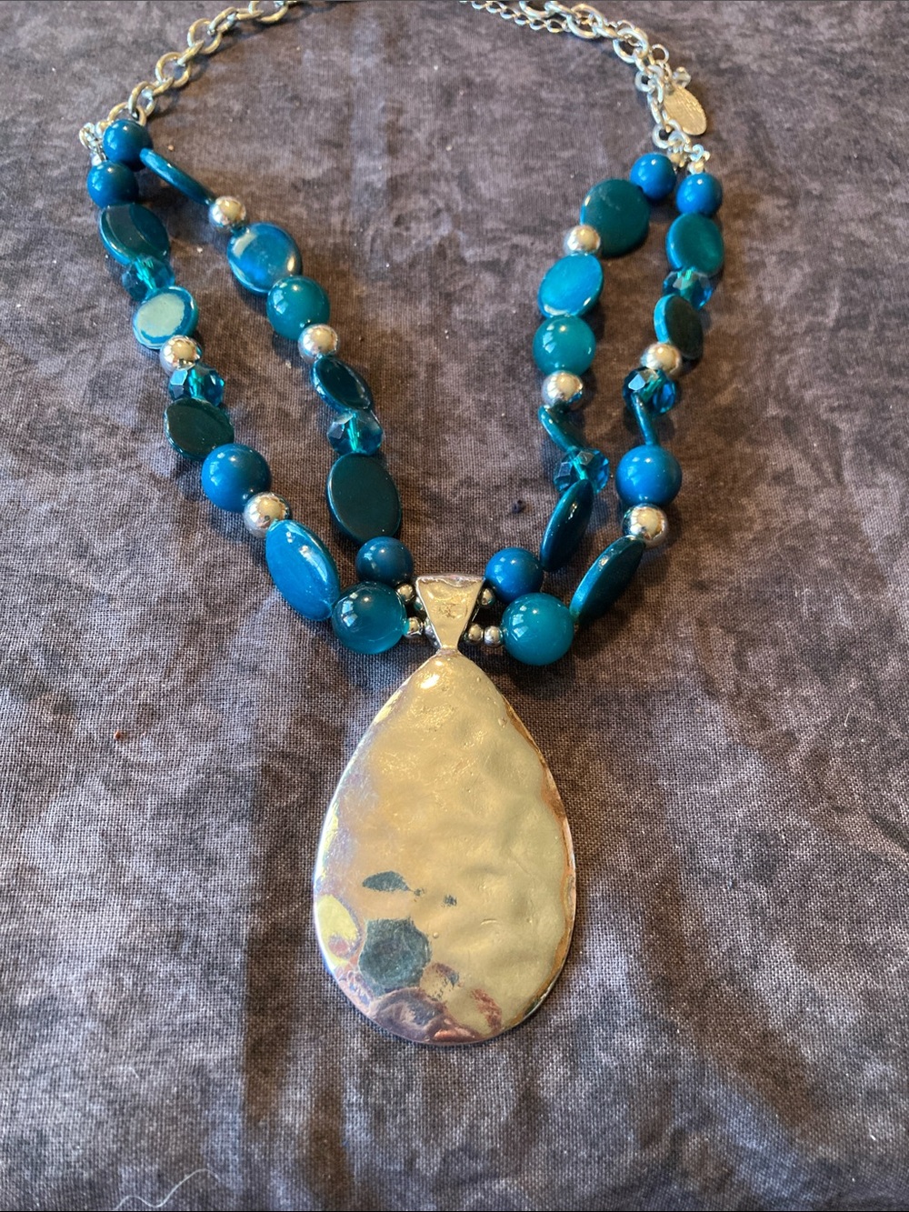 Gorgeous Blue Beaded Teardrop Pendant Necklace